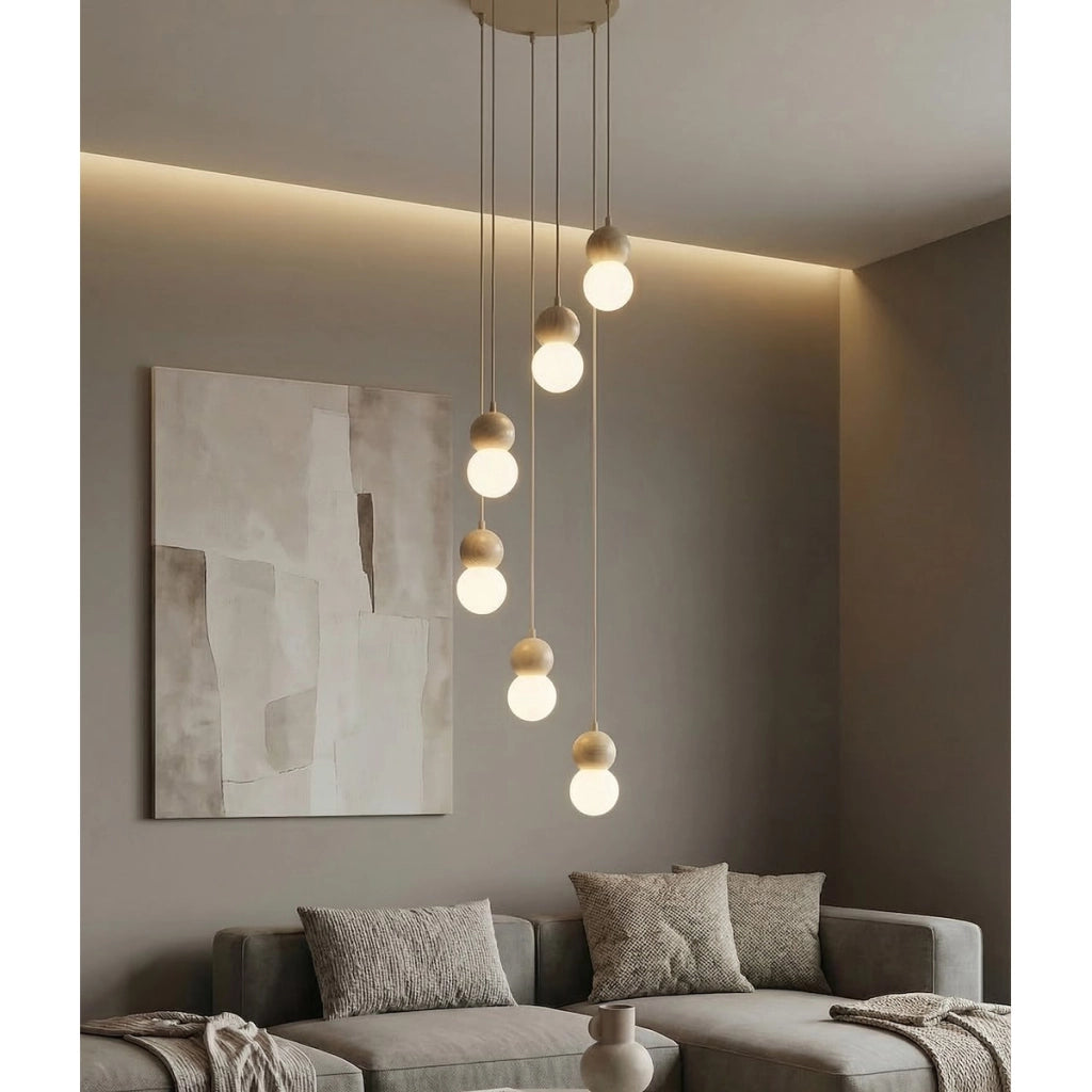 Lampada a sospensione LOOP in acciaio moka e legno naturale