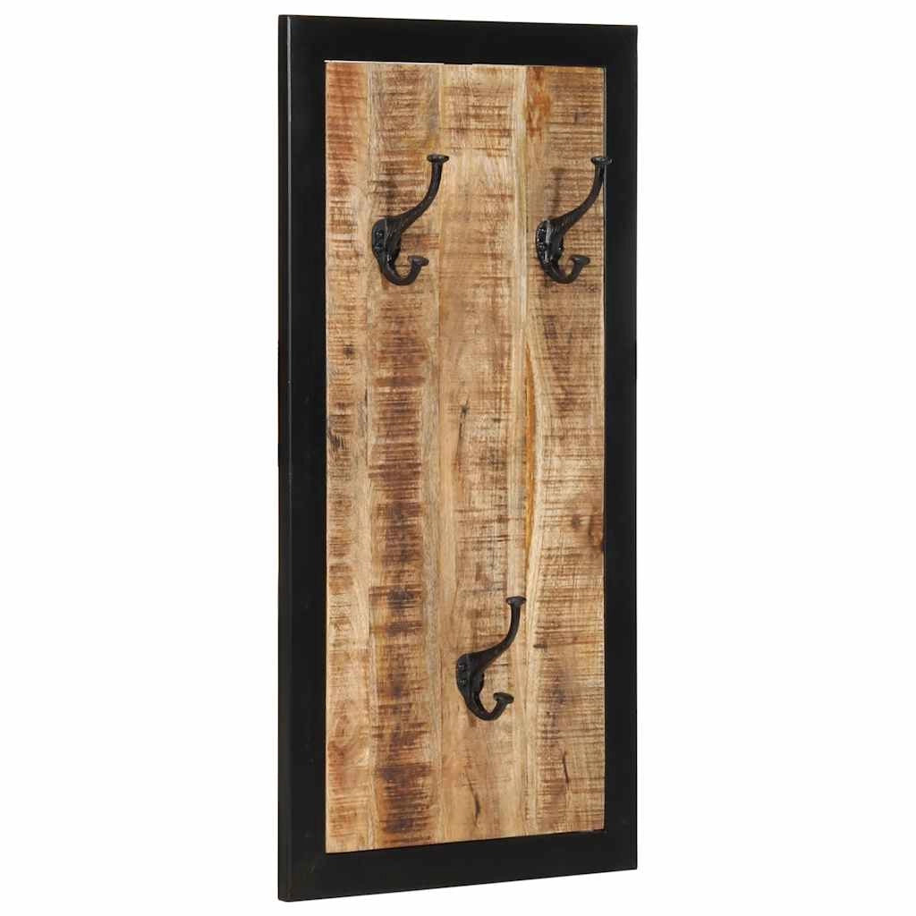 Appendiabiti da parete in legno massello di mango grezzo 40 x 2 x 80 cm ganci pratici salvaspazio stile naturale 02_0057665