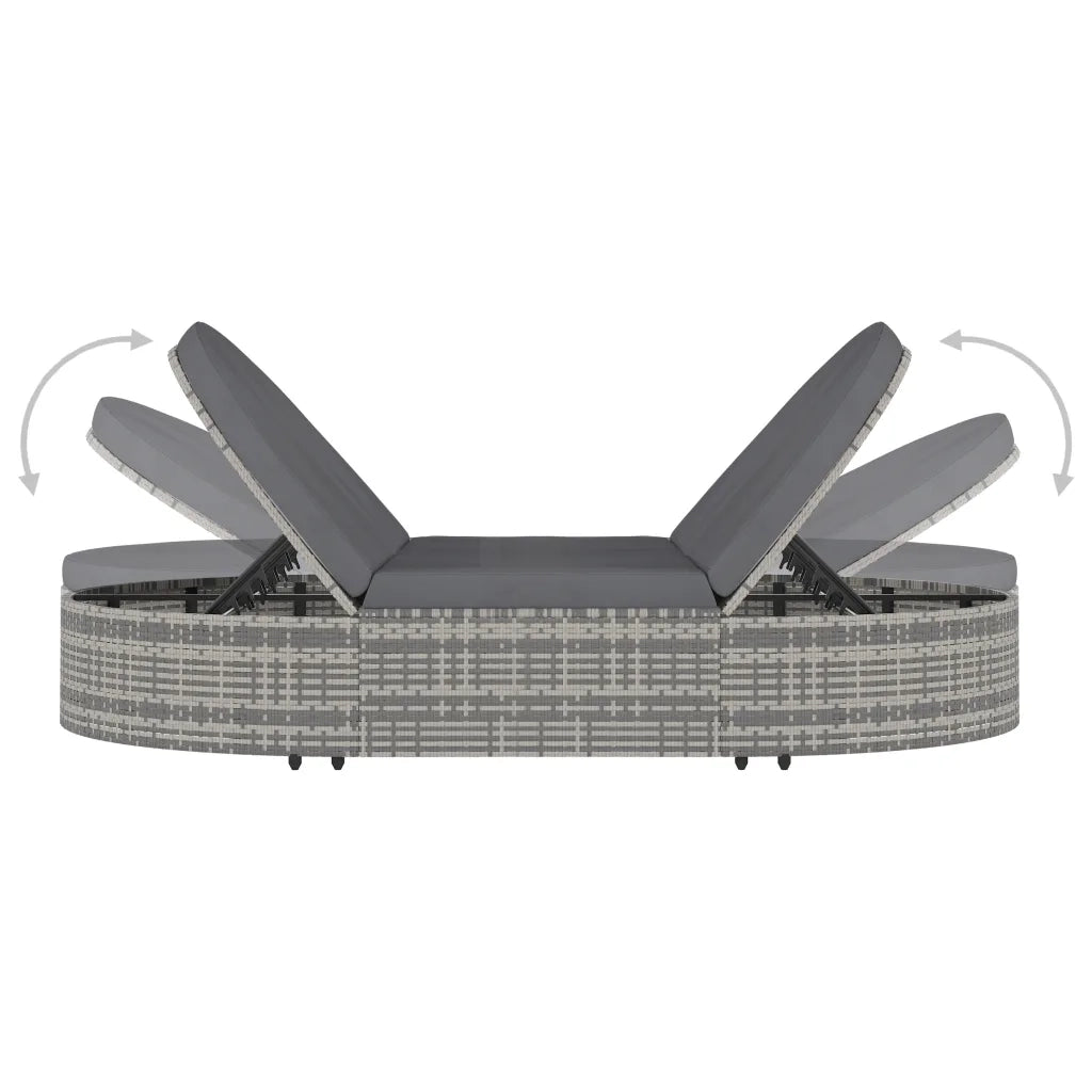 Lettino Prendisole a 2 Posti con Cuscini in Polyrattan Grigio 48127
