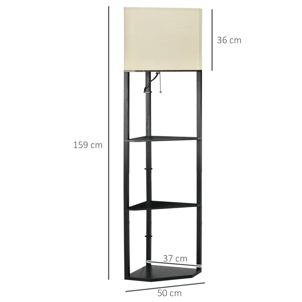 Easycomfort Lampada da Terra Angolare con Ripiani e Paralume in Tessuto, 50x37x159cm, Nero