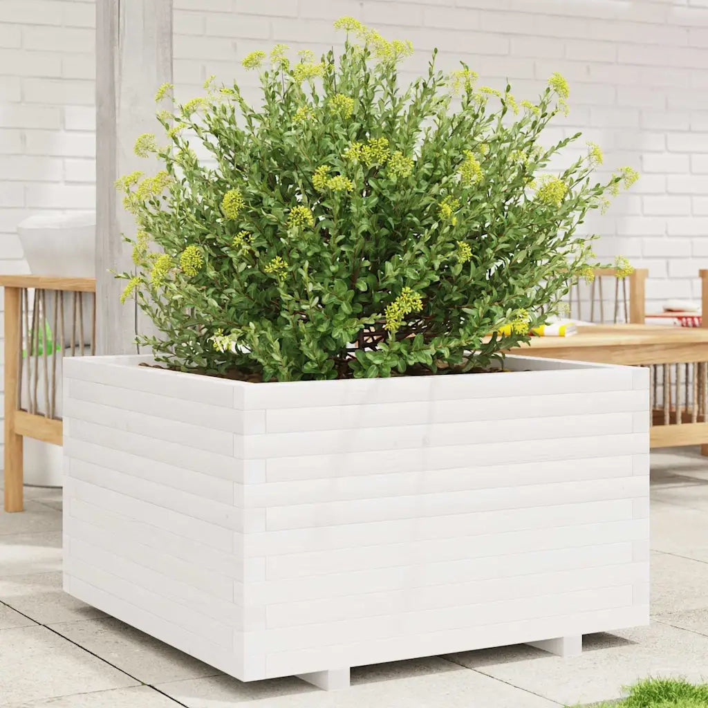 Fioriera da Giardino Bianca 80x80x49,5cm Legno Massello di Pino