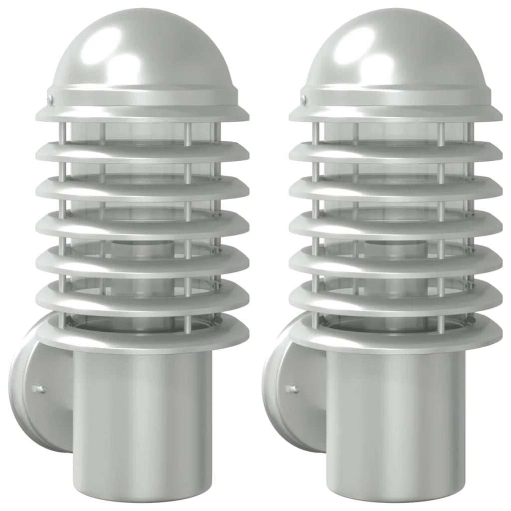 Set di 2 moderne lampade da parete per esterni da giardino 15 x 15 x 33,5 cm acciaio inox argento 02_0056568