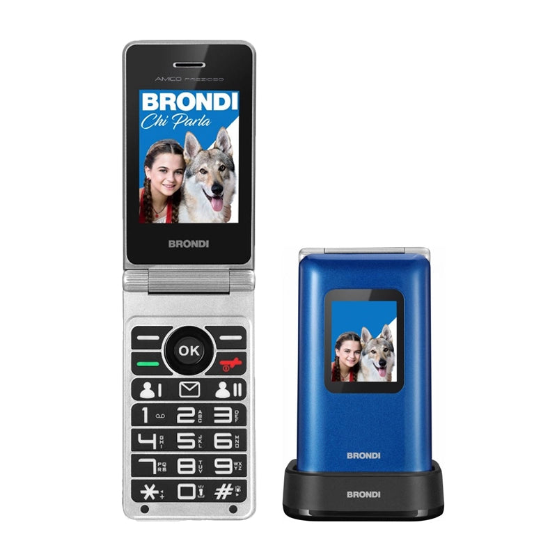 BRONDI AMICO PREZIOSO (BLU) - TELEFONO CELLULARE PER ANZIANI - TASTO SOS - CONTROLLO REMOTO - DOPPIO DISPLAY