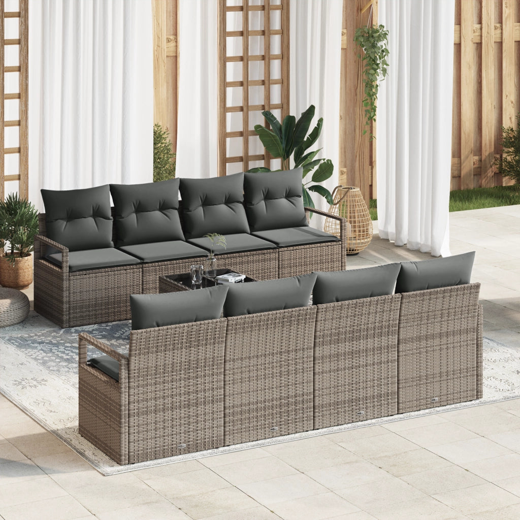 Set Divano Giardino 9 Pezzi con Cuscini Grigio Rattan Polimerico