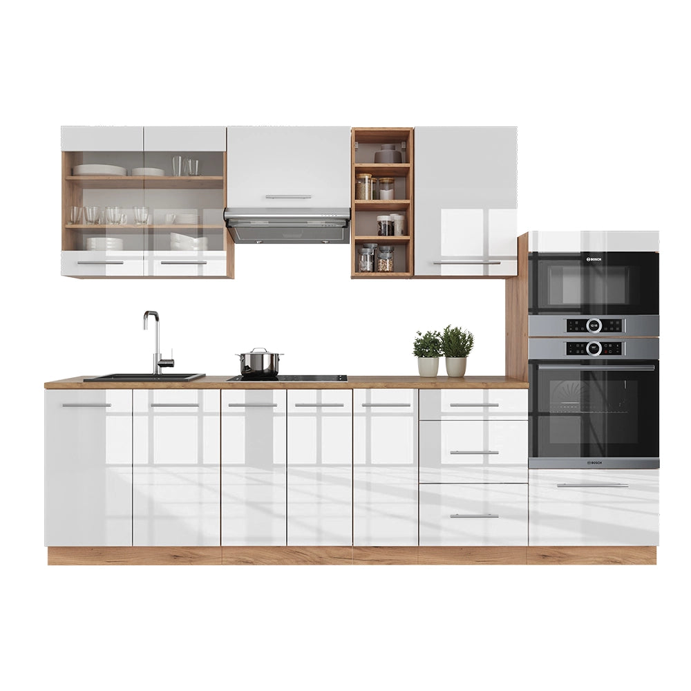 Cucina componibile Fame-Line Bianco lucido/Rovere dorato 280 cm, PL Rovere Vicco