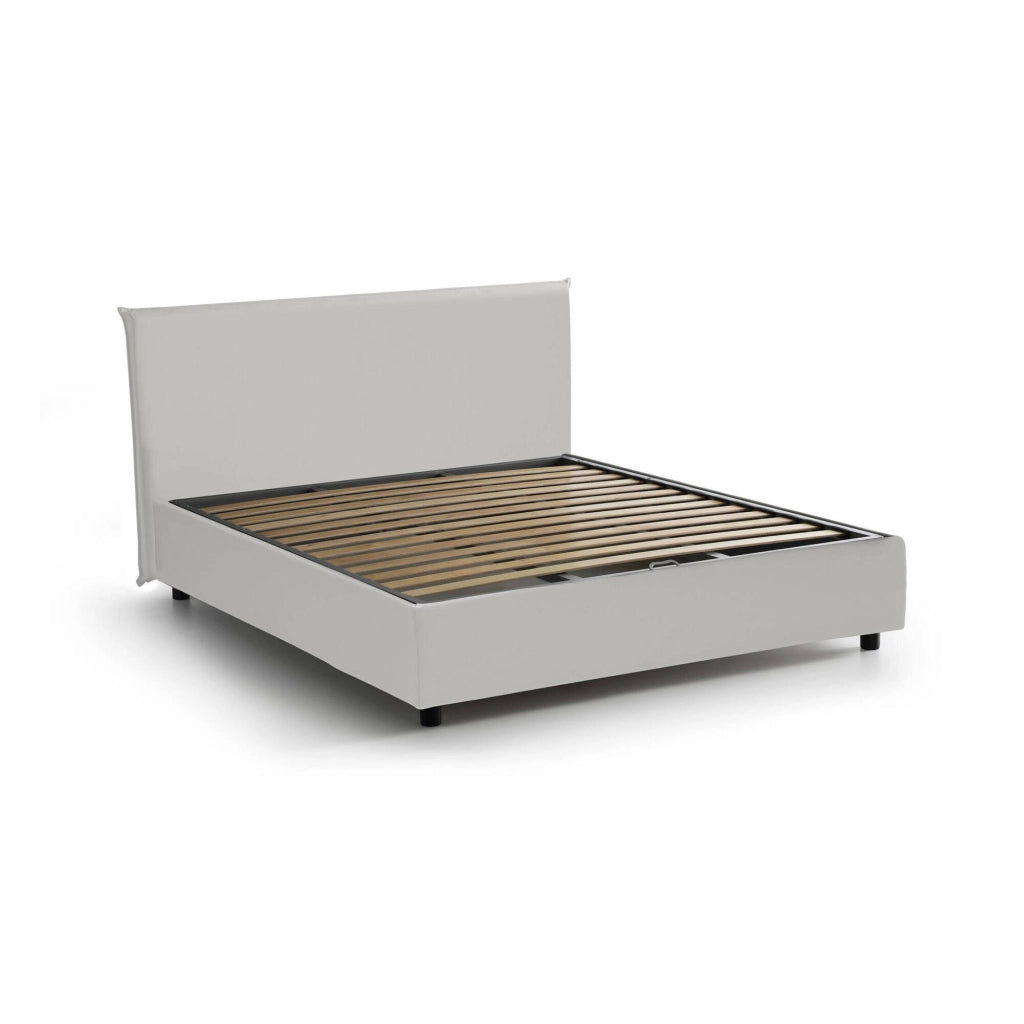 Letto matrimoniale Africa, Letto contenitore con rivestimento in ecopelle, Made in Italy, Apertura frontale, adatto per materasso cm 140x190, Bianco