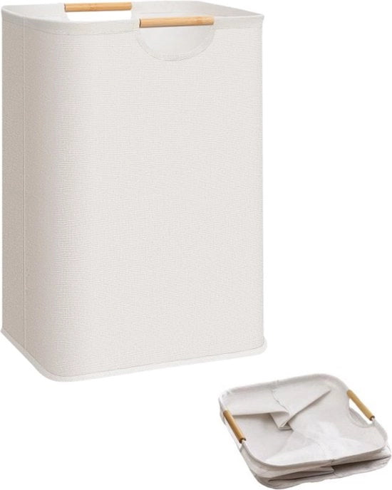 Wastino grande - asciugamani e giocattoli - con maniglie in bambù - secchio di plastica - per bagno, camera da letto, stanza degli studenti - capienza 80 litri - colore beige