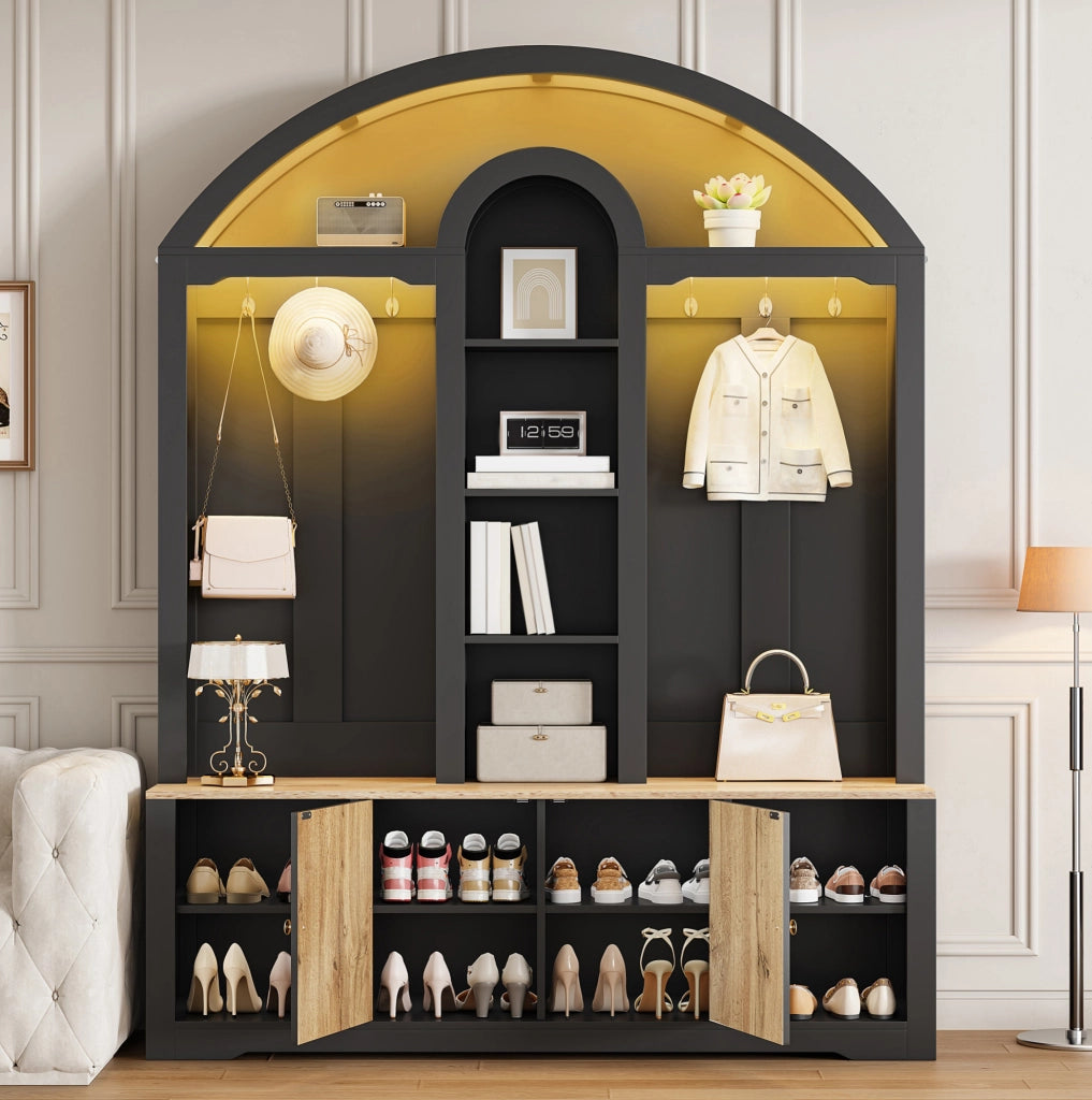 Armadio guardaroba 150x40x195 cm nero MDF, ganci e ripiani