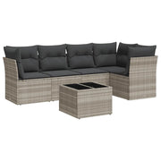 Set Divano da Giardino 6pz | Set Salotto da Giardino con Cuscini Grigio Chiaro Polyrattan