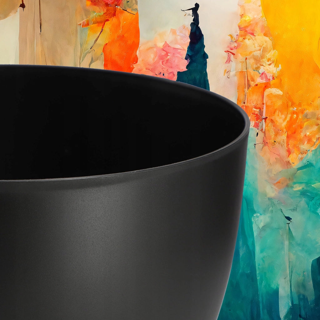 Vaso da fiori KADAX, fioriera, coperchio, gambe, inserto, supporto per fiori, 33 cm, ciotola rotonda nera
