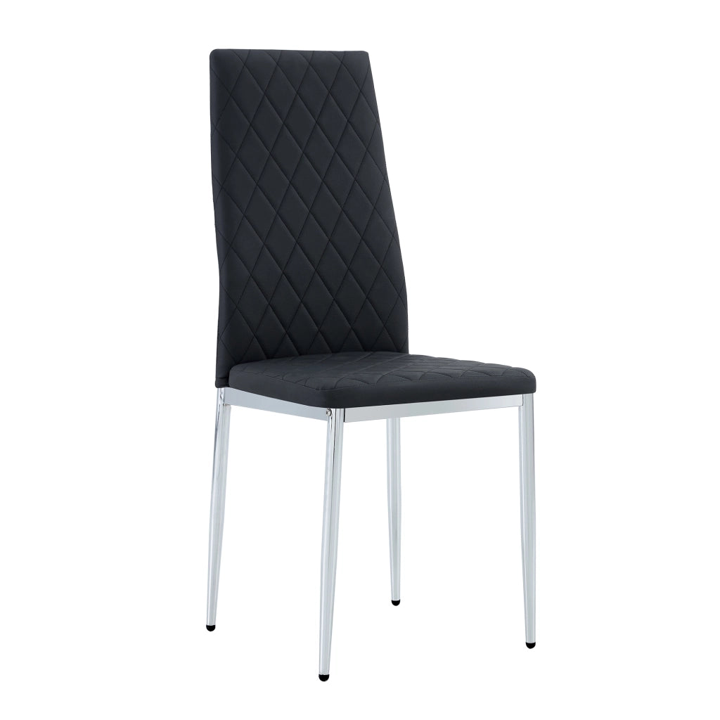 Sedia da Pranzo Set da 4 con Schienale Ergonomico e Gambe in Metallo Cromato, in PU Nero