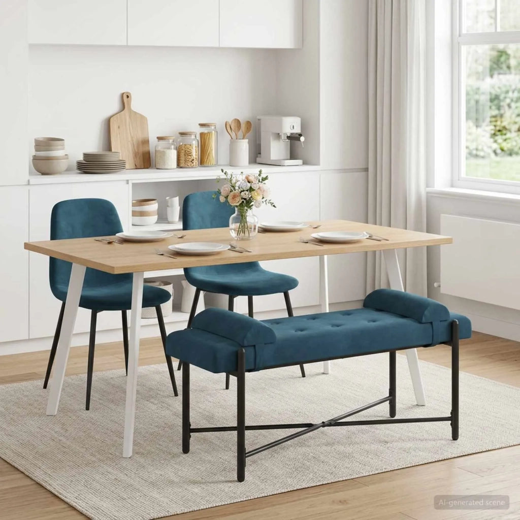 Panchina con bottoni e cuscini Blu 110 x 40 x 46 cm Velluto 42038394