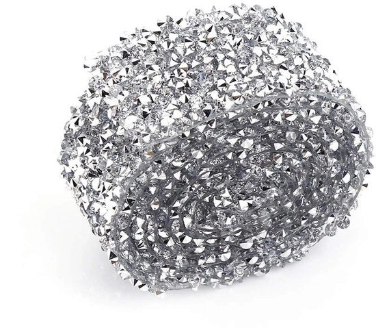 Nastro con Pailletti in Argento/AB - 1 Yard (circa 91 cm) - 3 cm Largo - Con Adesivo Retrostante - Adatto per Matrimoni e Decorazioni