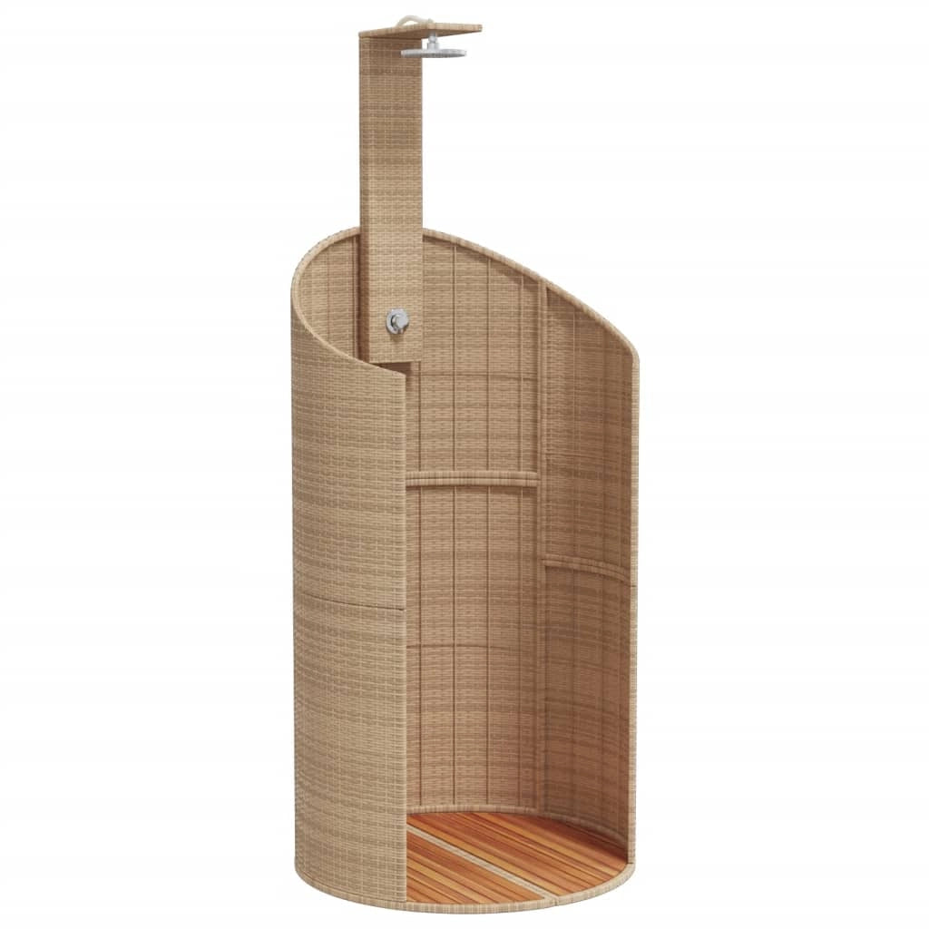 Box doccia da esterno beige 100 x 100 x 241,5 cm in polyrattan e legno di acacia colore beige 02_0042030