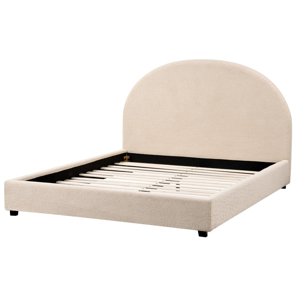 Letto matrimoniale in tessuto bouclè beige 140 x 200 stile retrò minimalista