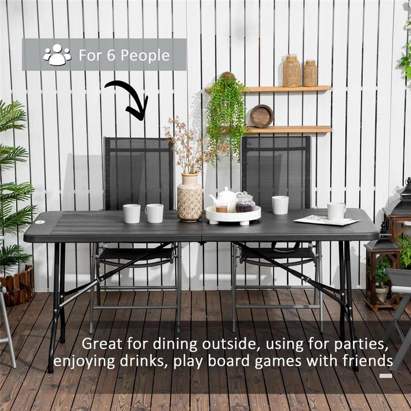 TAVOLO DA GIARDINO PIEGHEVOLE PER 6 PERSONE IN ACCIAIO E HDPE, 180X75.5X73CM, GRIGIO SCURO