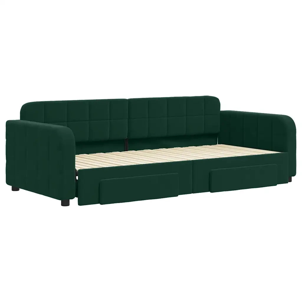 Divano Letto Estraibile Cassetti-Sofa Letto-Daybed Verde Scuro 90x200cm Velluto 401327