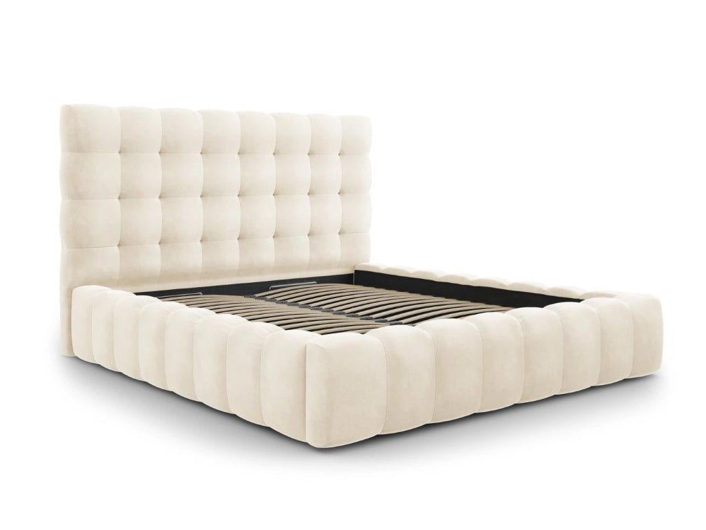 Cosmopolitan Design - Letto a cassettone con testiera "Bali" 200x200cm in velluto beige chiaro 