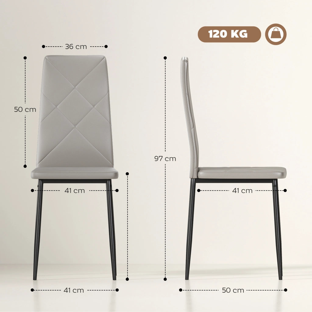 Set 6 Sedie da Pranzo con Schienale Alto in Similpelle e Acciaio ¨C Zephmum ¨C Grigio 41x50x97 cm