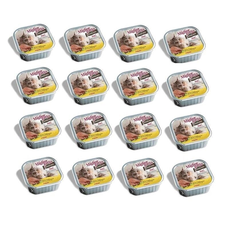 SET 16 CONFEZIONI MIGLIOR GATTO STERILIZED PATE' CON POLLO E PROSCIUTTO 100 GR