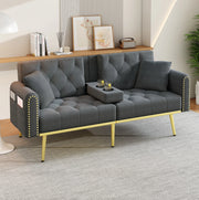 Divano letto 2 posti 175x80 cm in velluto grigio con schienale reclinabile
