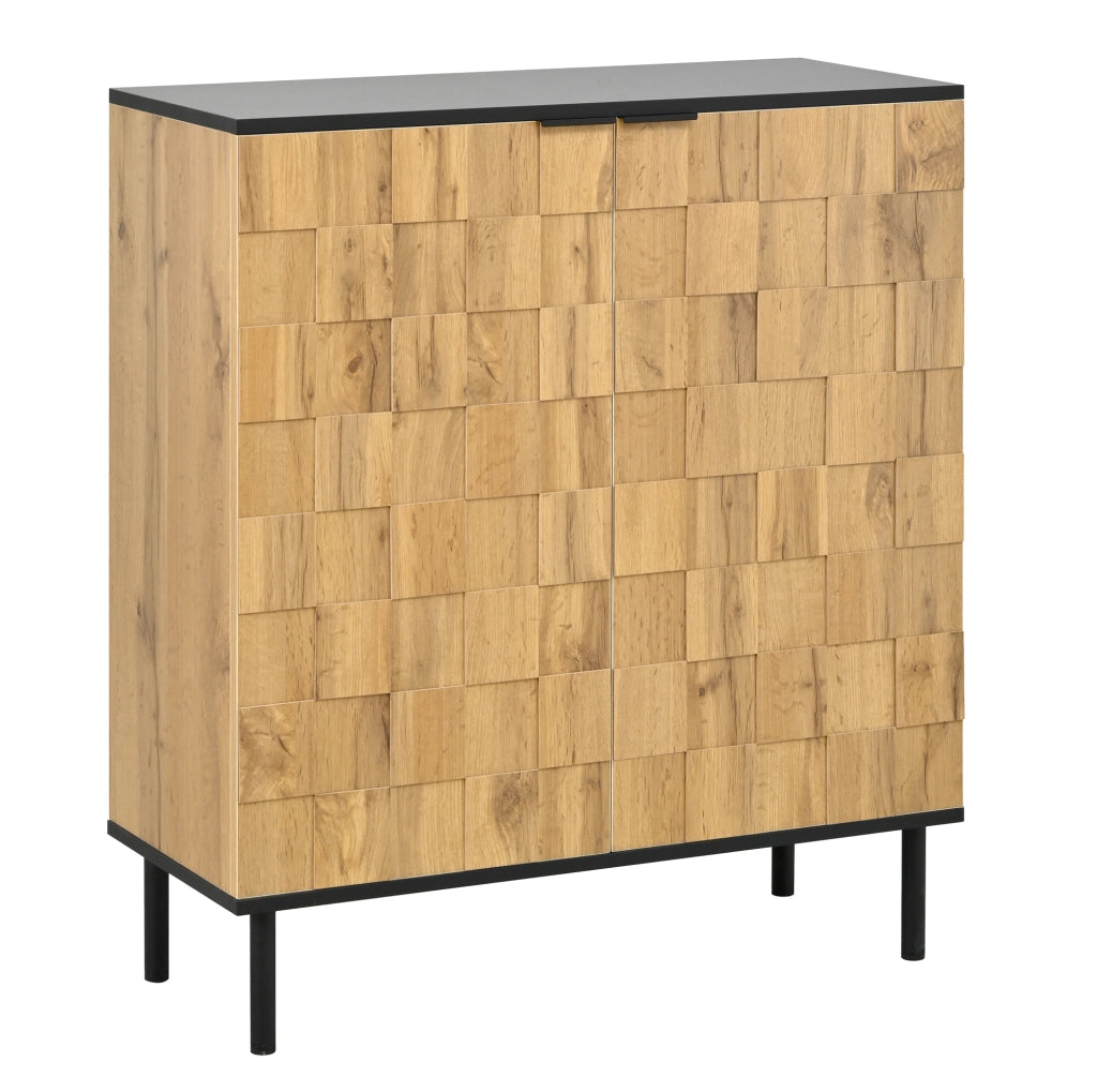 Mobile portascarpe a 2 ante con design a mosaico; 80x35x91;5 cm; effetto legno naturale