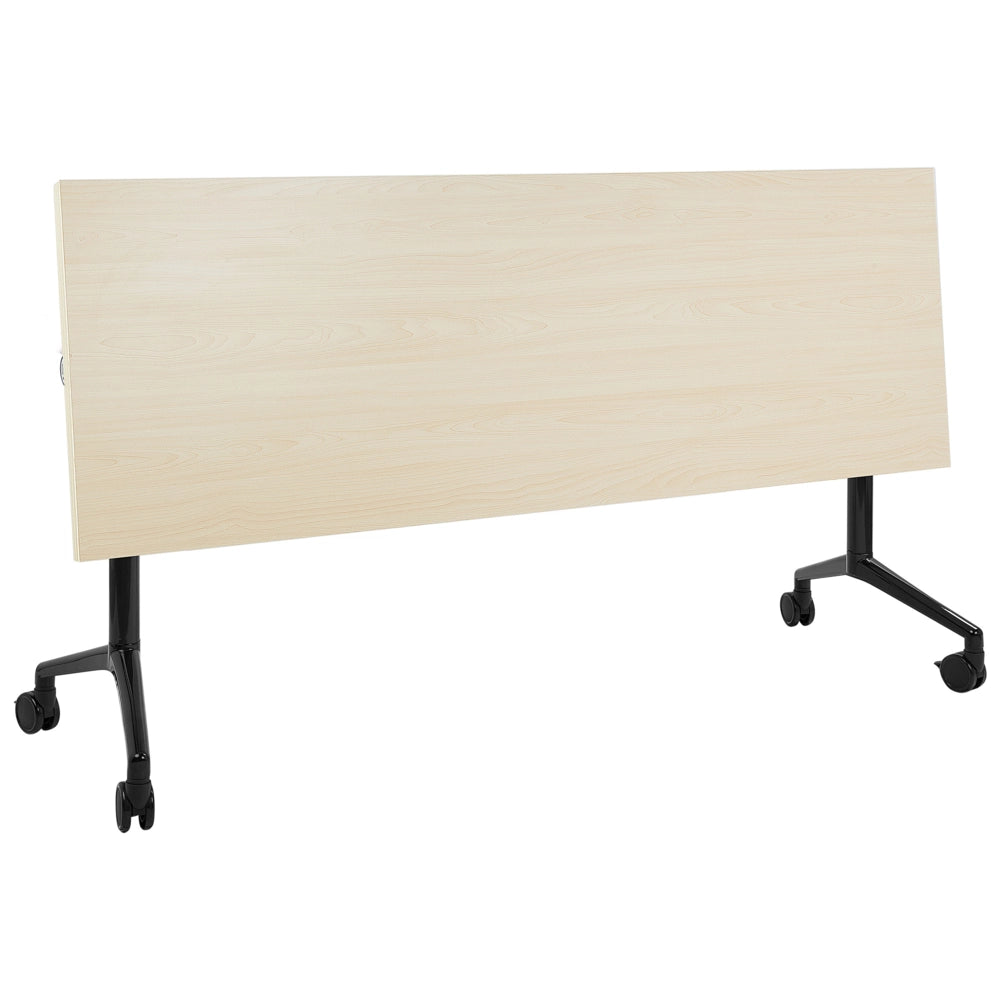 Scrivania rettangolare pieghevole con rotelle portatile con struttura in metallo marrone chiaro e nero 180 x 60 cm stile moderno