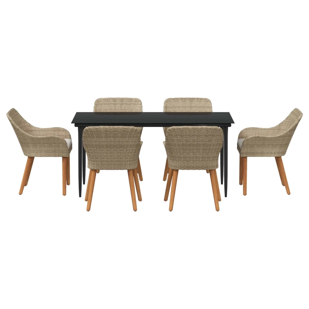 Set da Pranzo per Giardino con cuscino 7 pcs Beige polyrattan