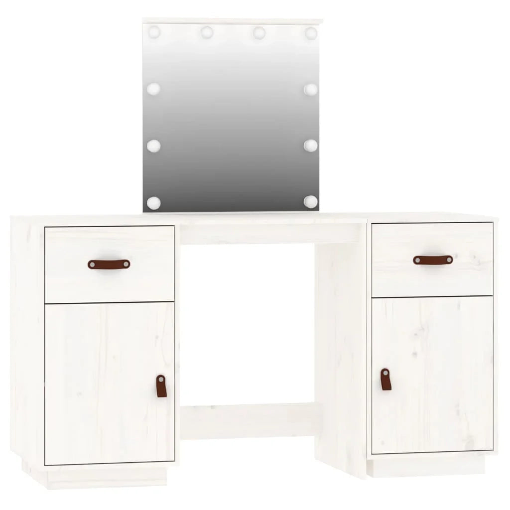 Set da toeletta con illuminazione a LED 135 x 50 x 135 cm legno di pino massiccio bianco 02_0006218