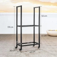Portalegna da Esterno e Interno a Due Livelli con Ruote in Acciaio Rinforzato, 60x30x119 cm, Nero