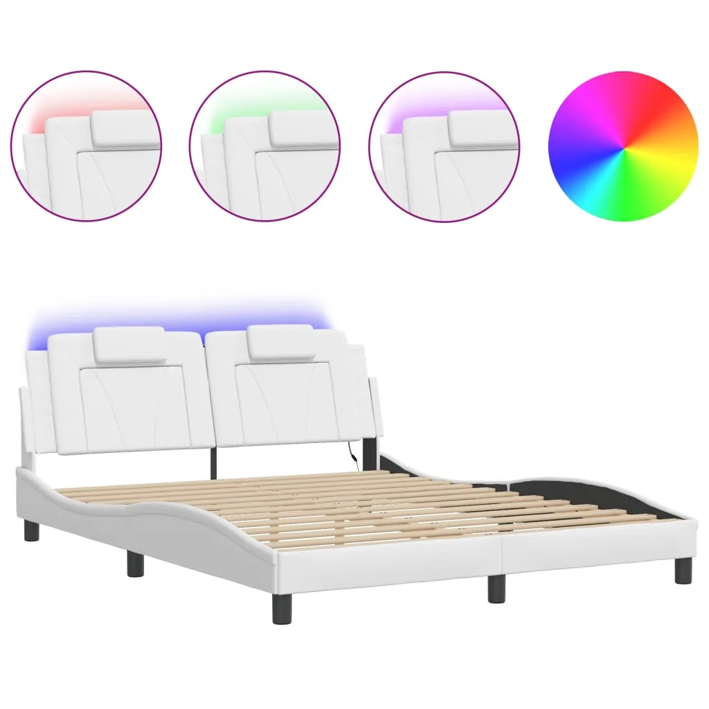 Letto matrimoniale | Letto per adulti | Giroletto Viana con LED senza Materasso Bianco 160x200 cm