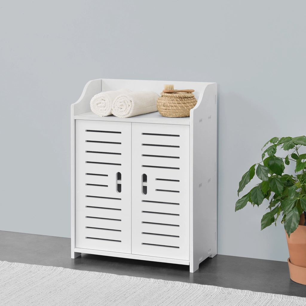 Armadietto da Bagno a Terra con 2 Ante e Ripiani 62 x 45 x 25 cm Mobiletto Armadio da Bagno con Sportelli di Design - Bianco