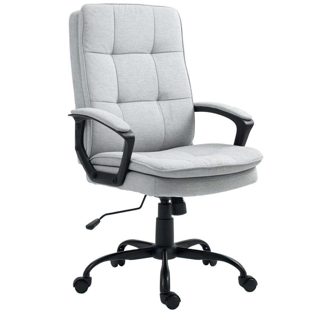 Sedia da ufficio ergonomica girevole con braccioli e funzione a dondolo, altezza regolabile in poliestere grigio