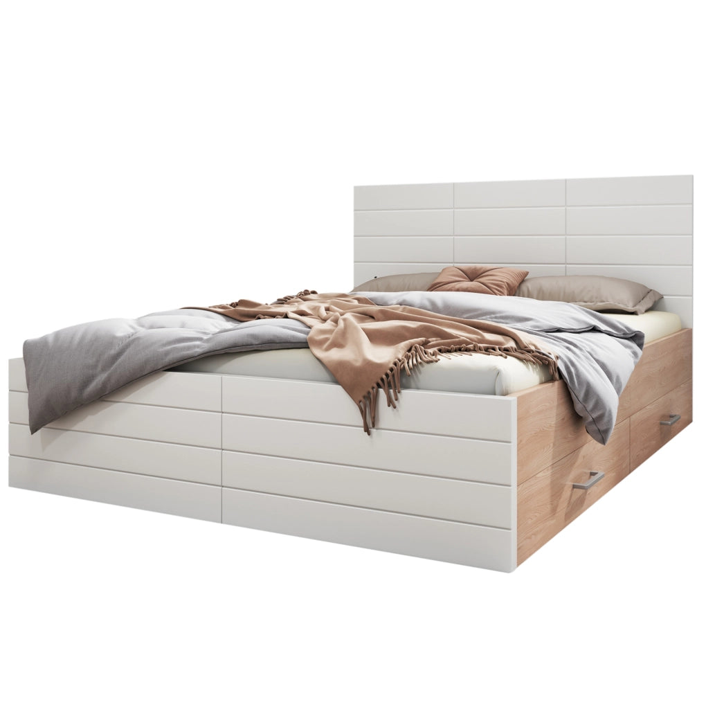 Letto matrimoniale 160x200 cm con materasso, cassetti e rete