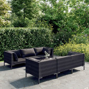 Set Divani da Giardino 7 pz con Cuscini Polyrattan Grigio Scuro 3099800