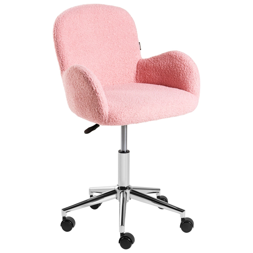 Sedia da ufficio girevole con altezza regolabile in tessuto boucle rosa stile moderno retrò ufficio di casa