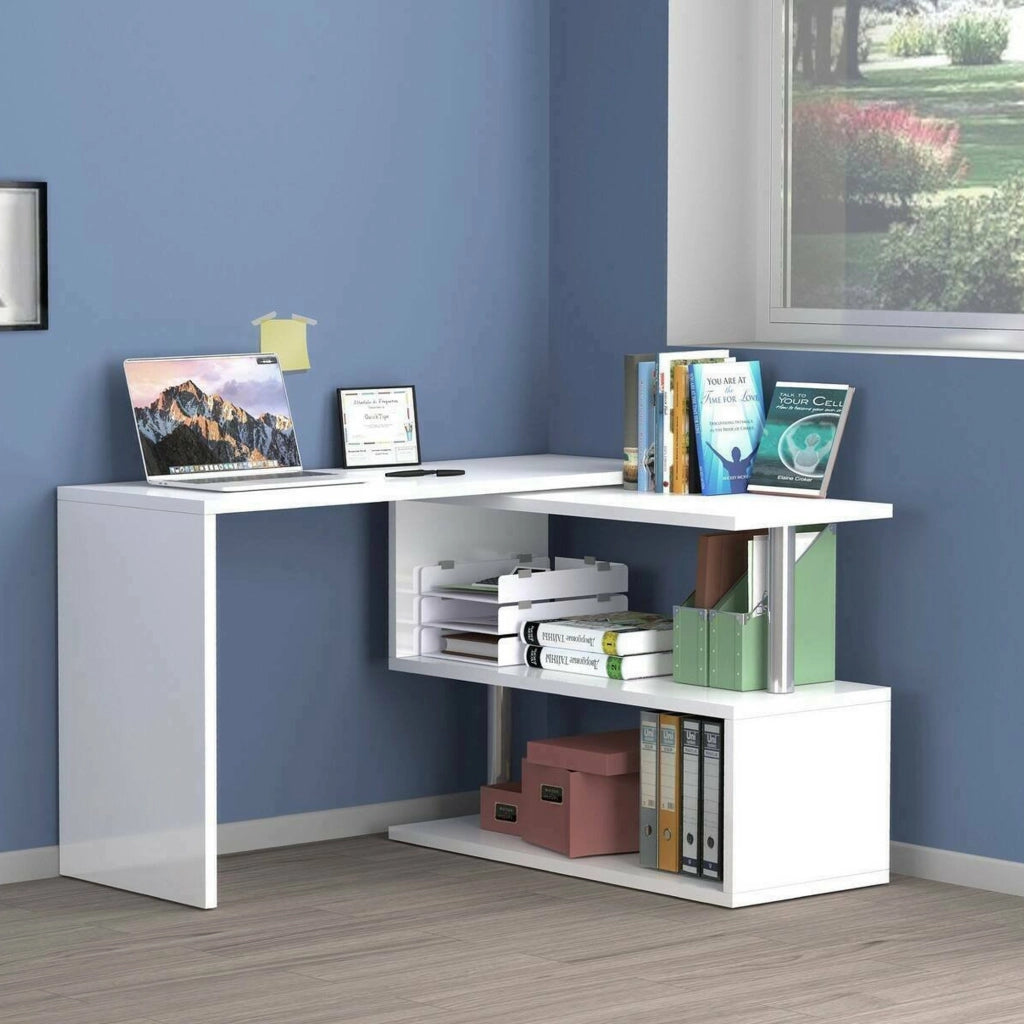 Topazio, Scrivania 2 Cassetti Made in Italy, 120x50x75h cm Bianco Lucido