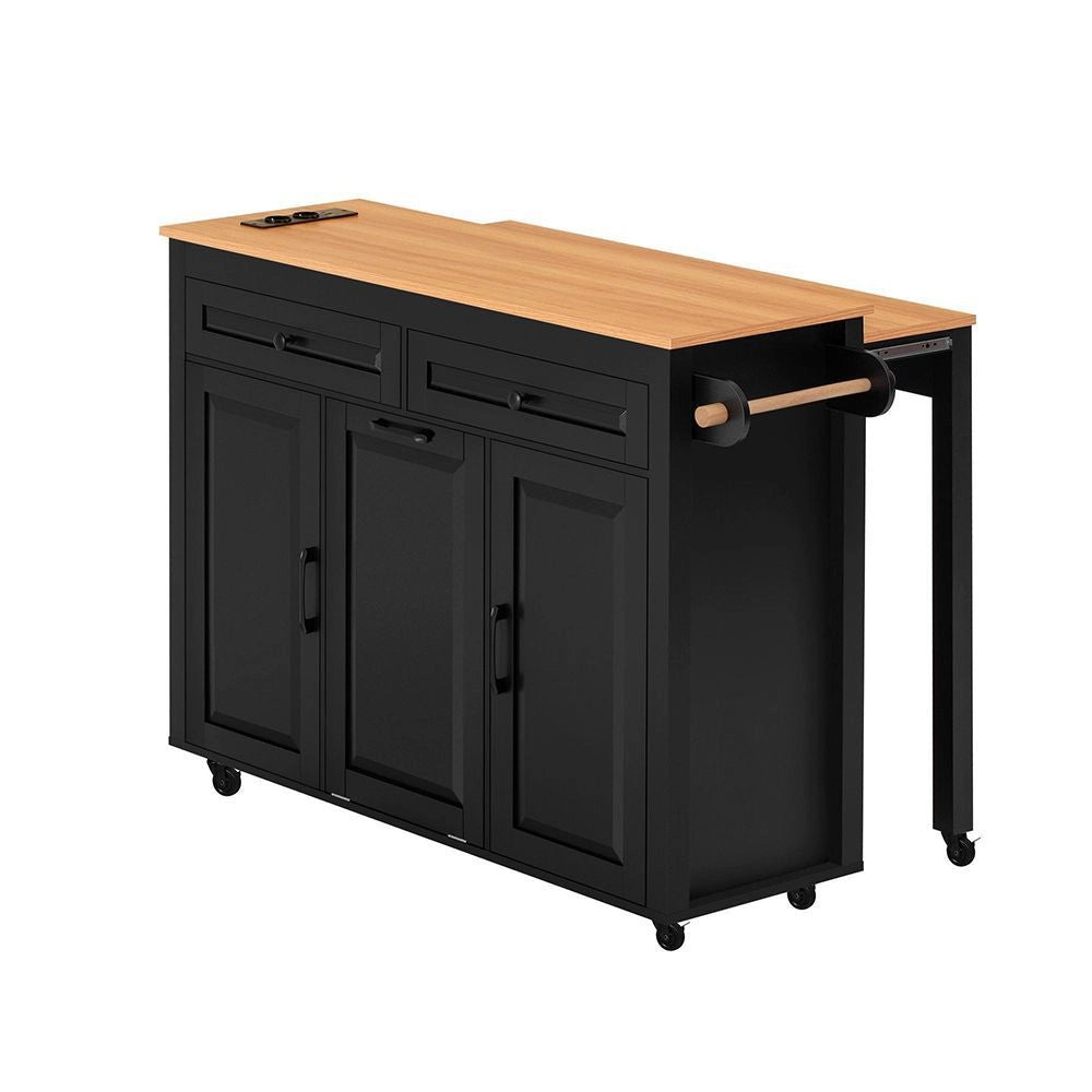 Isola cucina mobile - Xylo - Nero - Estensibile con piano lavoro e vano pattumiera