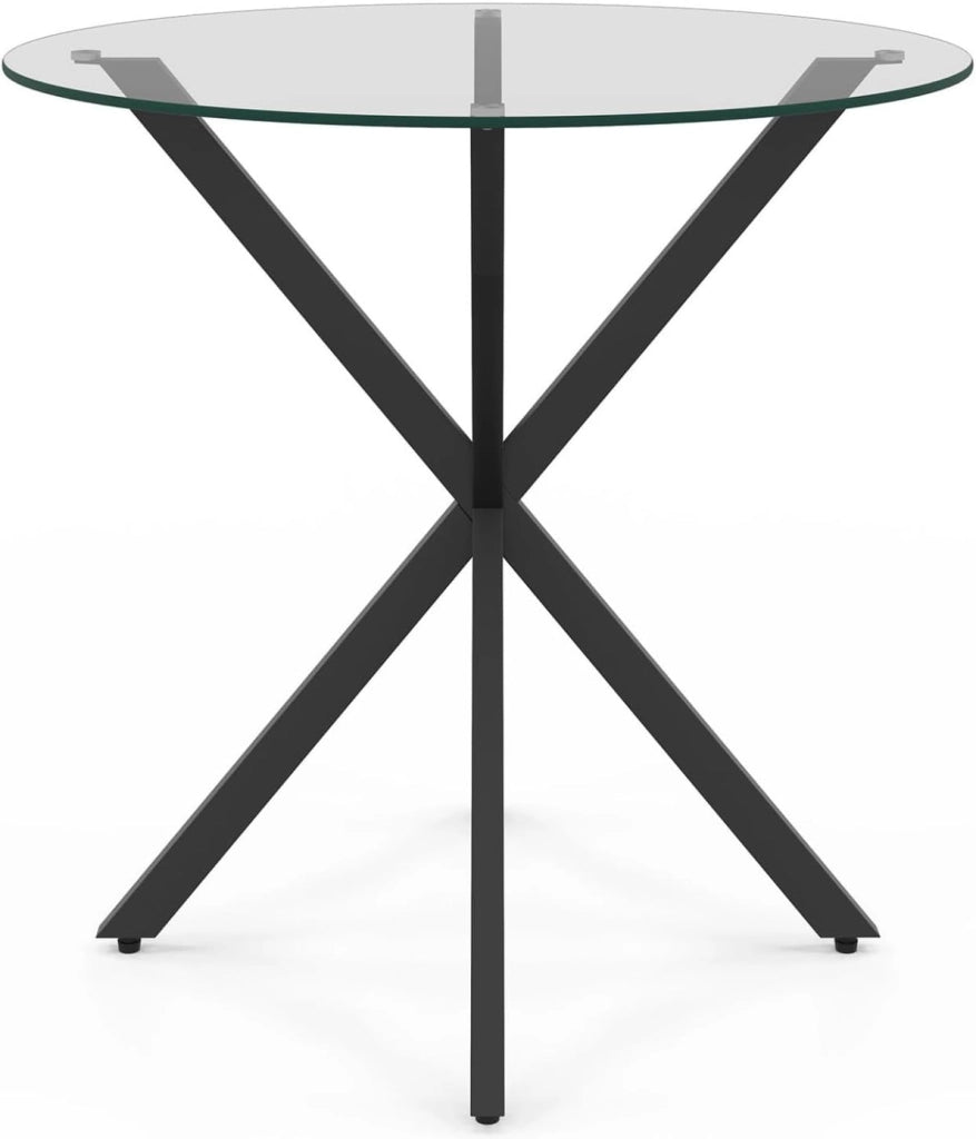 Tavolo da pranzo rotondo per 4 persone ALIX con gamba a ragno nera e piano in vetro da 80 cm