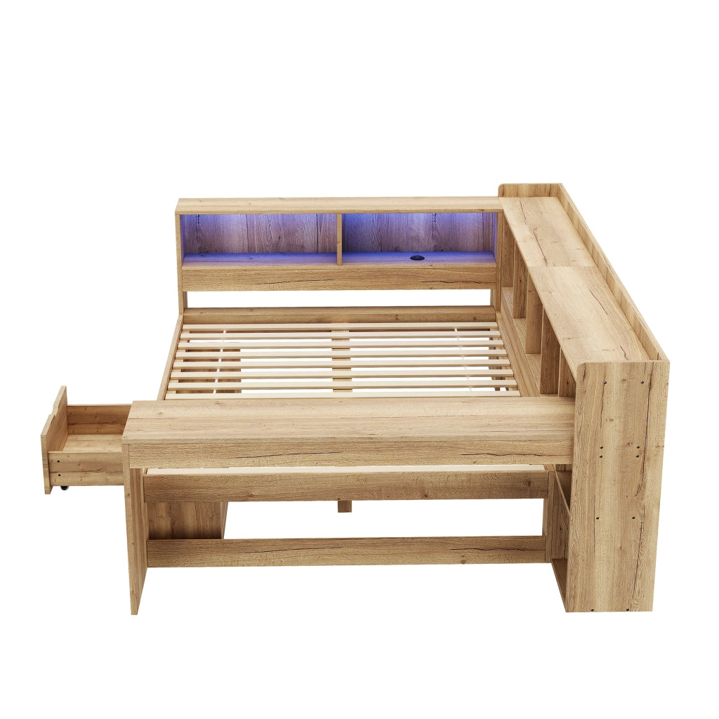 Letto Singolo Contenitore in Legno con LED, Cassetti e Scrivania ¨C MINIMAL ¨C 140x200