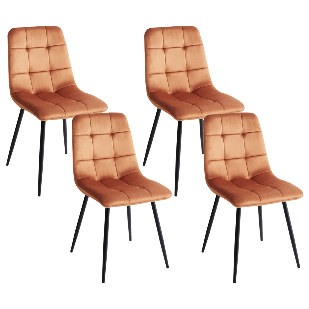 Set di 4 sedie da pranzo in velluto arancione gambe in ferro stile moderno