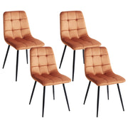 Set di 4 sedie da pranzo in velluto arancione gambe in ferro stile moderno