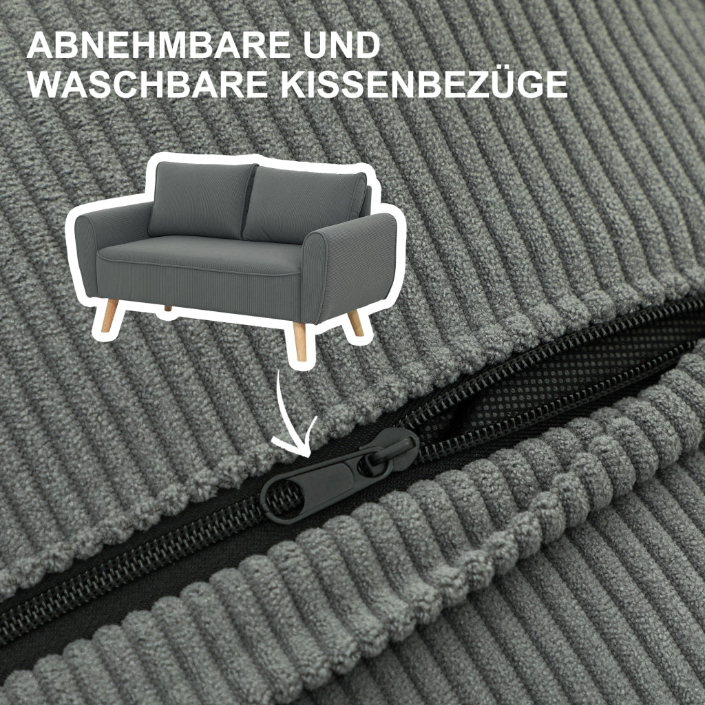 DIVANO 2 POSTI in velluto a coste 145x75x78 cm grigio scuro