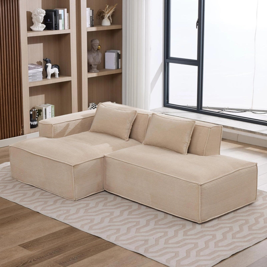 Divano, divano in tessuto, 235 cm, con cuscini, imbottitura in schiuma e molle, color kaki