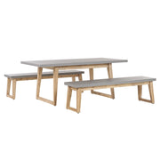 Set da pranzo per esterni in fibra di cemento grigio legno di acacia chiaro 6 persone tavolo 2 panche design moderno