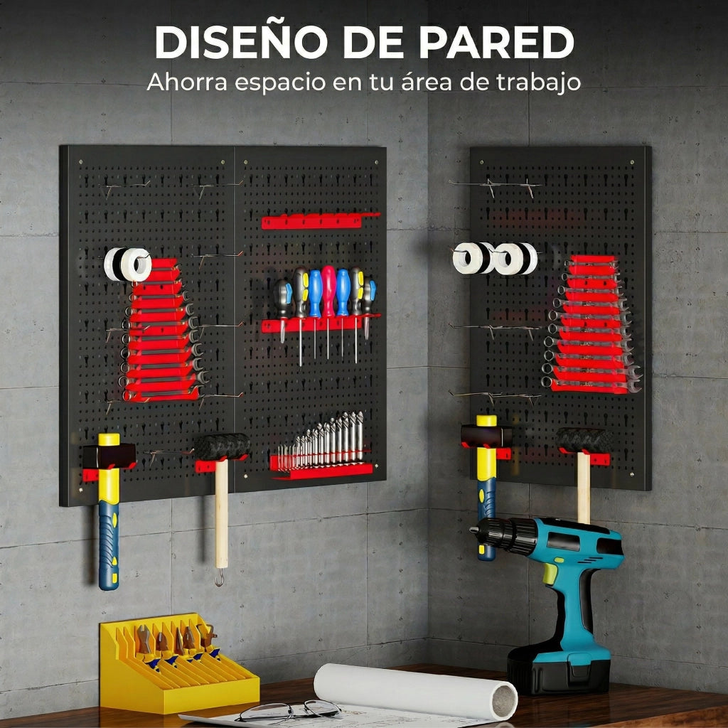 Pannello Portautensili da Parete 3 Pezzi ¨C Xylo ¨C 60x40cm Nero Rosso con Ganci Ripiani