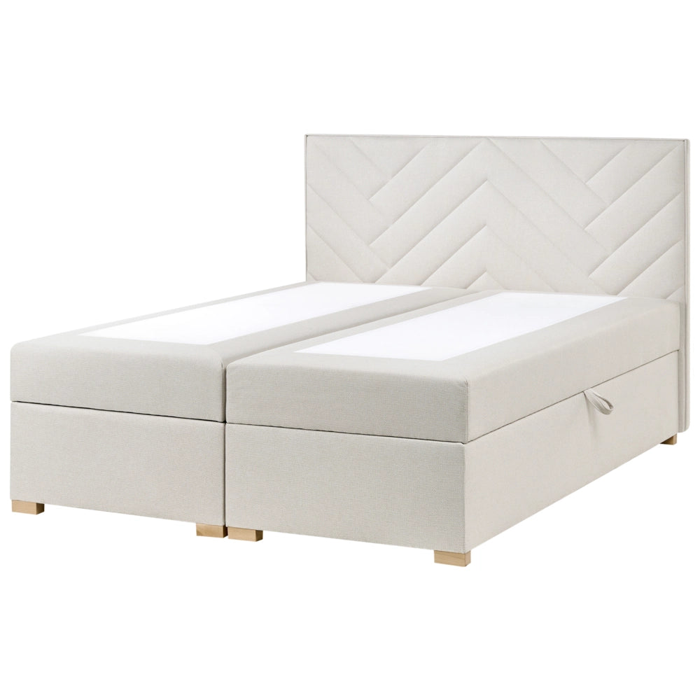 Letto contenitore in tessuto imbottito bianco sporco 160x200 cm con apertura a sollevamento continentale