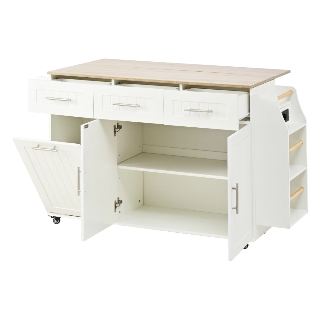 Carrello cucina 120x40(70)x90 cm con piano pieghevole; cassetto e ruote in MDF bianco