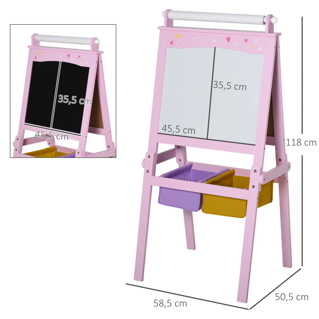 Cavalletto per Bambini con Rotolo di Carta e 2 Cestini ¨C Minimal ¨C Rosa 58.5x50.5x118 cm