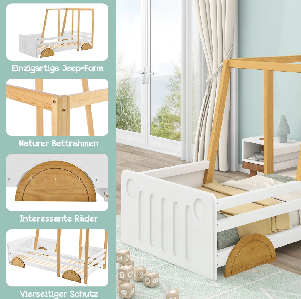 Letto per bambini a forma di auto 90 x 200 cm in legno massello e MDF; bianco